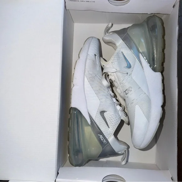 Women Nike Air Max 270 sz 7.5 White/Metallic Platinum Athletic Running Sneakers - Picture 13 of 16